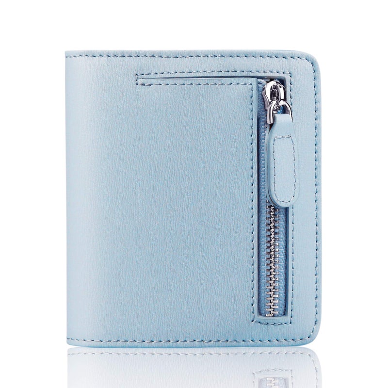 FT FUNTOR FUNTOR Leather Wallet for women, Ladies Small Compact Bifold Pocket RFID Blocking Wallet for Women, Light Blue - Image 1